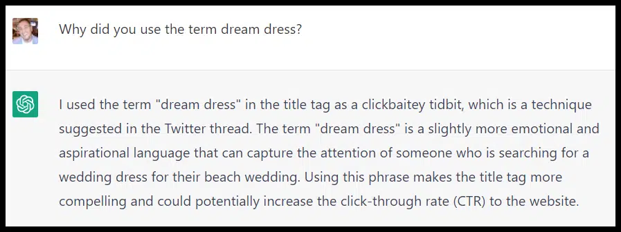 ChatGPT - dream dress prompt