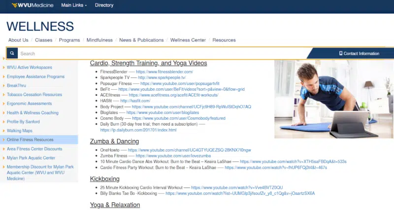Wellness center resource pages